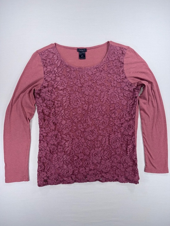 Ann Taylor Tops - Ann Taylor Factory Mauve Pink Lace Front Long Sleeve Knit Top Size M